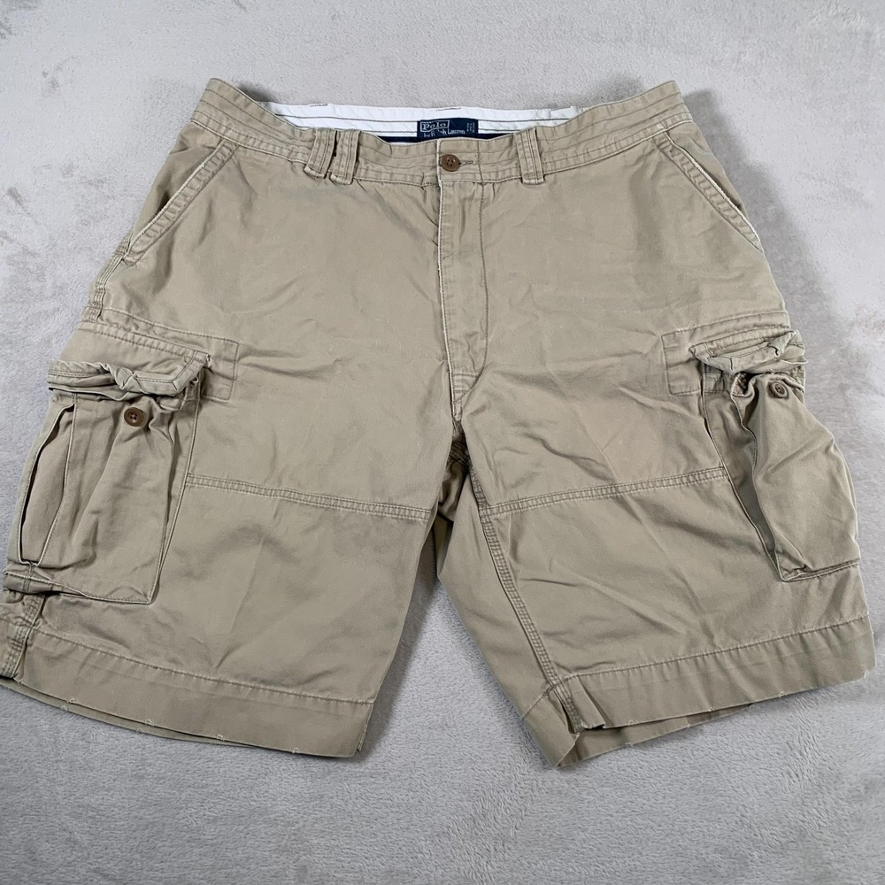 VTG Polo Ralph Lauren Cargo Shorts Mens 42T Khaki Classic Fit Utility Canvas‎